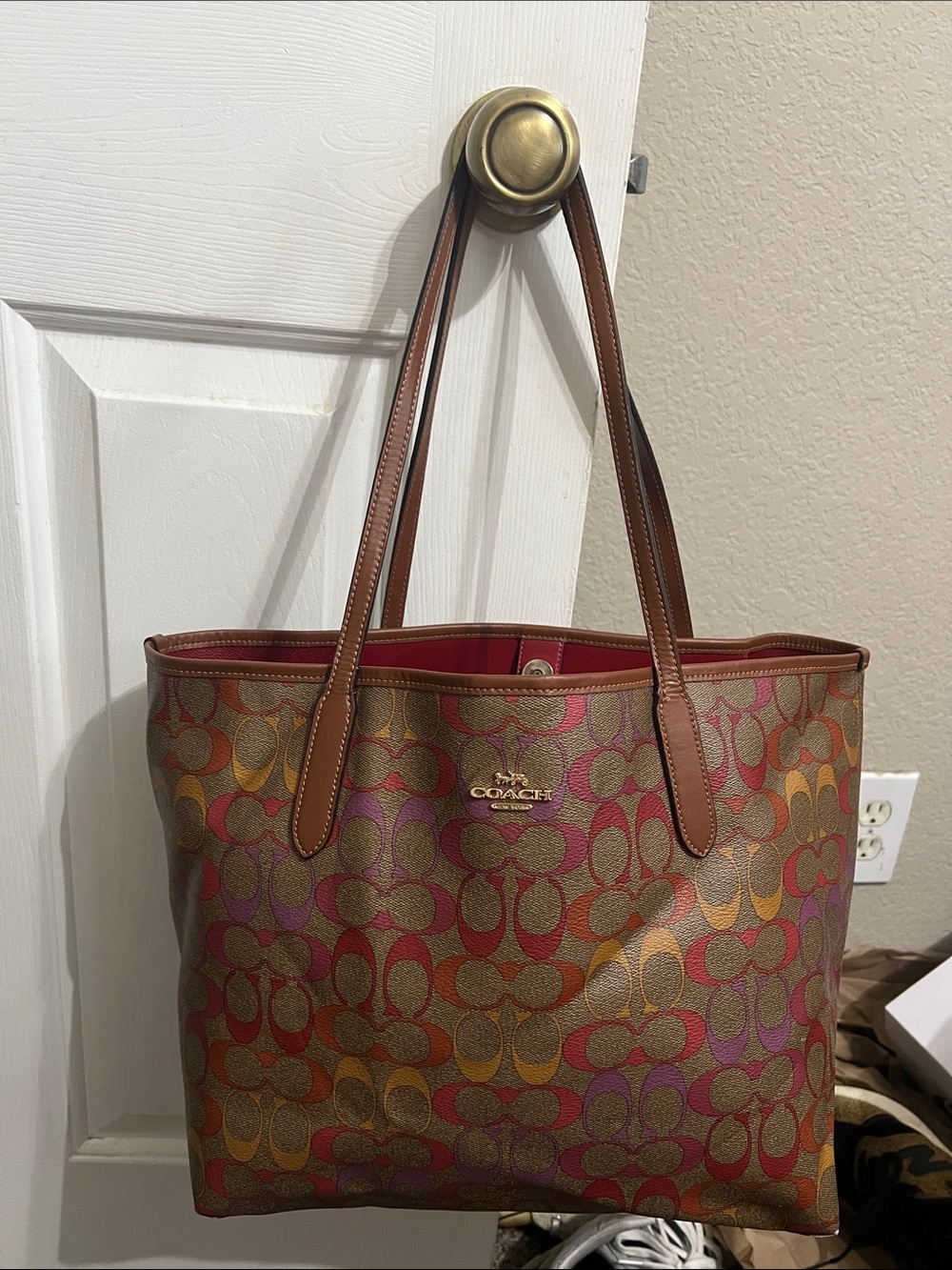 Coach City Signature Multicolor Rainbow Logo Signature Tote Bag